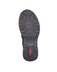 Black deep treaded outsole with brown accents and red Rieker logo stamped in heel.