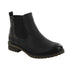 Chelsea Boot in black with elastic side panels, textured accent heel and low heel.