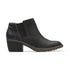 Low Block heel black ankle boot with side goring, detailed stitching and dark brown rocker shaped outsole.