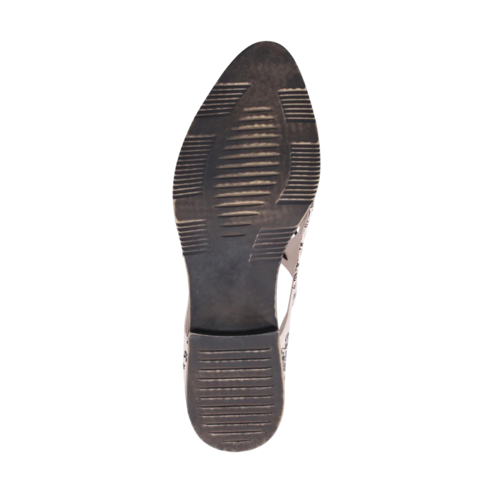 Light treaded outsole with low stacked heel. 