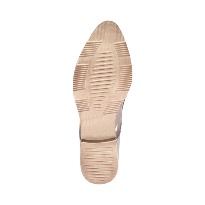 Light treaded outsole with low stacked heel. 