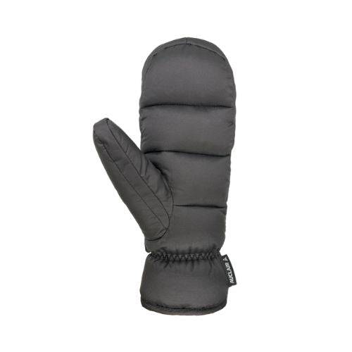 Side angle of black Women's Auclair Kayla Winter Mittens with insulated padding and elastic wrist, perfect for cold climates.