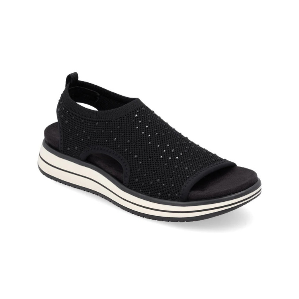 Women's Remonte D1J55 backstrap sporty sandal in black with knit upper and supportive sole, designed for comfort and orthotic use.