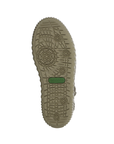 Grey multi-directional tread outsole with circles and lines and Green Remonte logo stamped in middle.