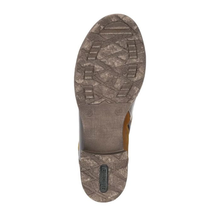 Light treaded outsole with green Remonte logo on heel.