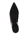 Black light treaded outsole with low heel of slingback pointed toe sandal
