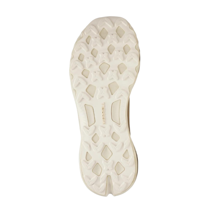 Beige lugged outsole with Merrell logo stamped in middle