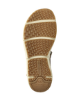 Brown and off-white outsole with sharp wave pattern tread and Allrounder logo on heel.