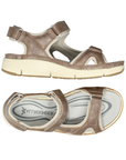 Pair of Brown walking sandals with slight shimmer, white lining, Allrounder logo'd grey footbed and white cushioned outsole.