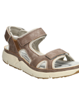 Brown walking sandal with slight shimmer, white lining, Allrounder logo'd grey footbed and white cushioned outsole.