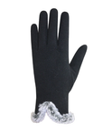 Black glove with grey fur cuff.