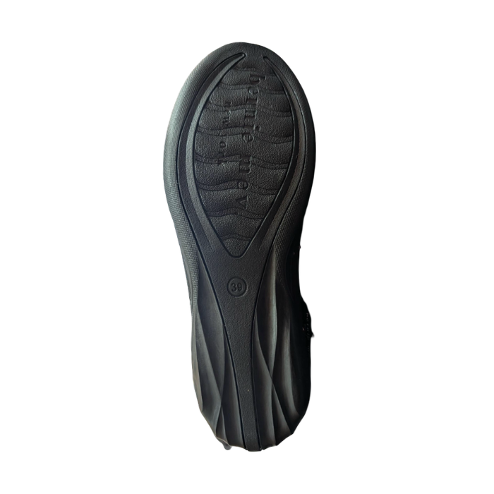 Black rubber outsole with Bernie Mev logo stamped in middle.