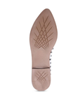 Brown outsole with criss-crossing tread outsole with low heel of ballet flat.