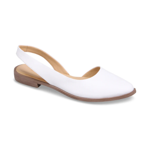 White slingback flat shoe on a white background