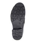 Black rubber treaded outsole with geometric designs.