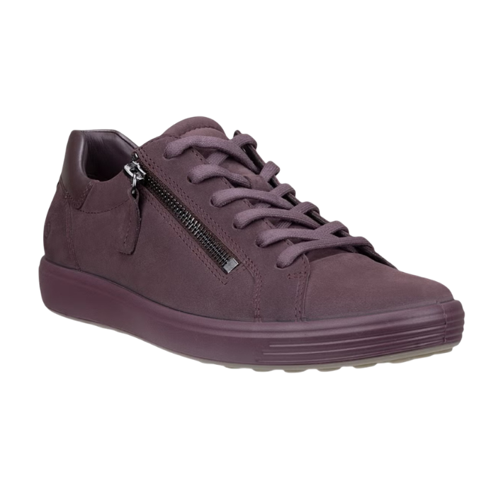 All purple lace-up sneaker with side zipper.