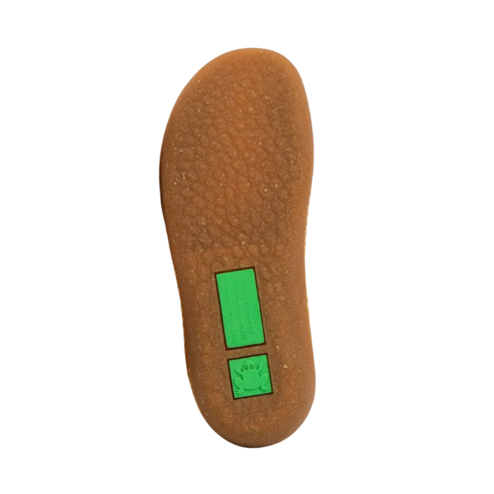 Brown pebble textured outsole with green El Naturalista logo at heel.