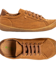 Pair of Brown nylon sneakers with brown accents, brown laces and brown textured outsole.
