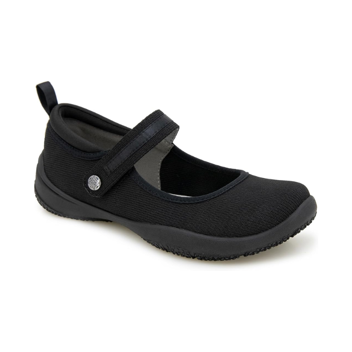 Women's Jambu Merry Mary-Jane Flat in black with breathable stretch upper, Velcro strap, and durable outsole for all-day comfort and style.