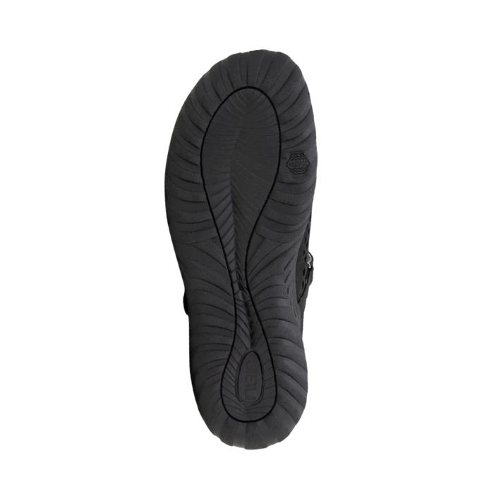 Black treaded outsole with JBU logo stamped in heel.
