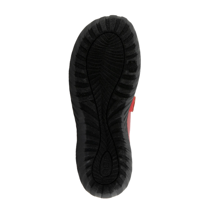 Black light treaded outsole of Mary-Jane flat.