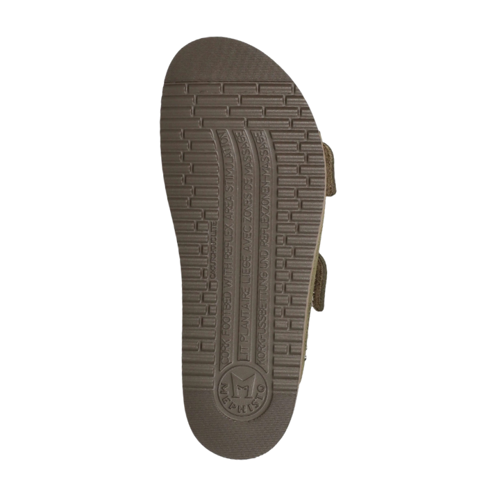 Brown light treaded outsole with Mephisto logo on heel.