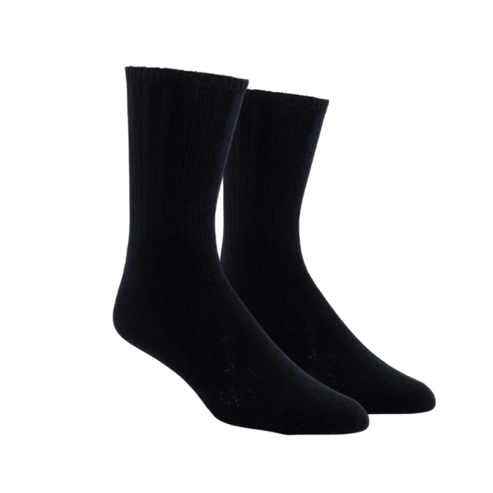 Pair o black cotton crew socks.