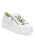 Women's Remonte D1C06 white lace-up platform sneaker with colorful laces and side zipper for easy wear and lightweight comfort.