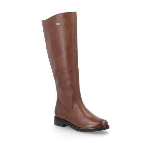 Brown knee-high boot with black outsole.