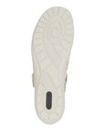 White light treaded outsole with spiral pattern and green Remonte logo at heel.