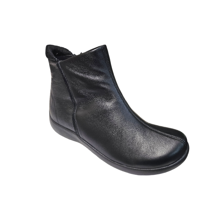 Black leather ankle boot.