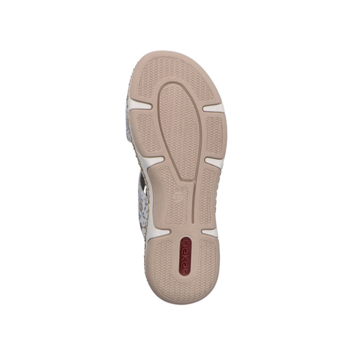 White and beige outsole with red Rieker logo on heel.