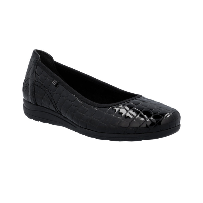 All Black snake skin patent leather ballet flat. 