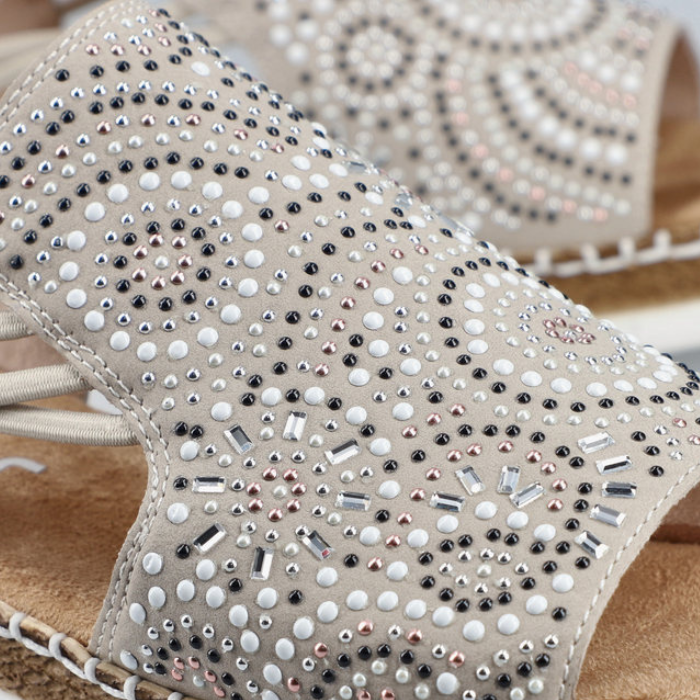 Close up of the Beige sandal with rhinestone embellishments.