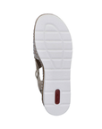 White light treaded outsole with red Rieker logo in heel.