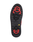 Black treaded outsole with two red flip grips and Remonte logo in middle.