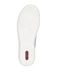 White light treaded outsole with red Rieker logo on heel.