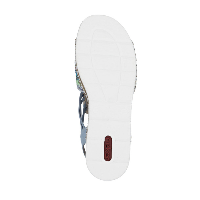 White light treaded wedge outsole with red Rieker logo on heel.
