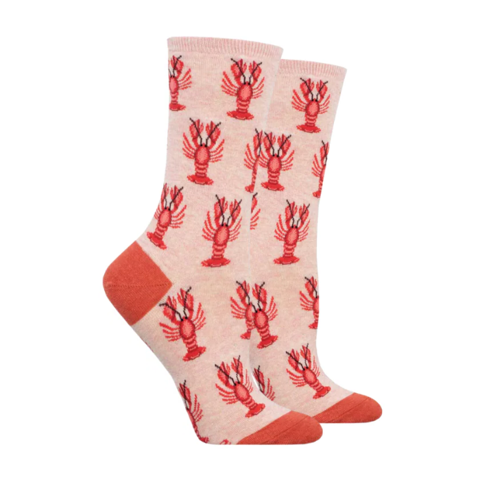 Light Pink socks with red lobster pattern.
