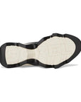 Black bordered white wavy tread outsole with "sorel" stamped across middle.