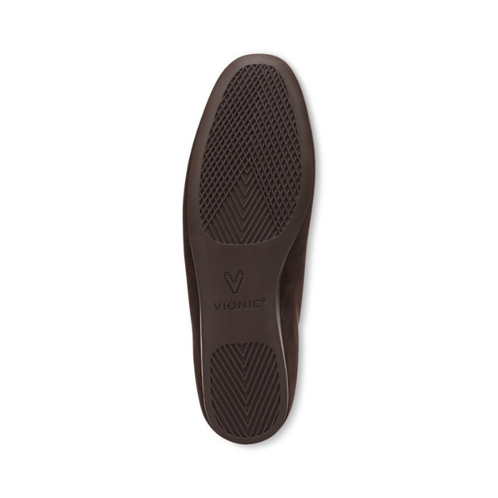 Brown treaded outsole with Vionic logo stamped in middle.