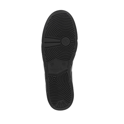 Black rubber outsole with circle tread pattern.