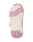 Pink and white outsole of kids sneaker with Stride Rite logo on heel.