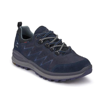 Navy blue lace up shoe with grey midsole.
