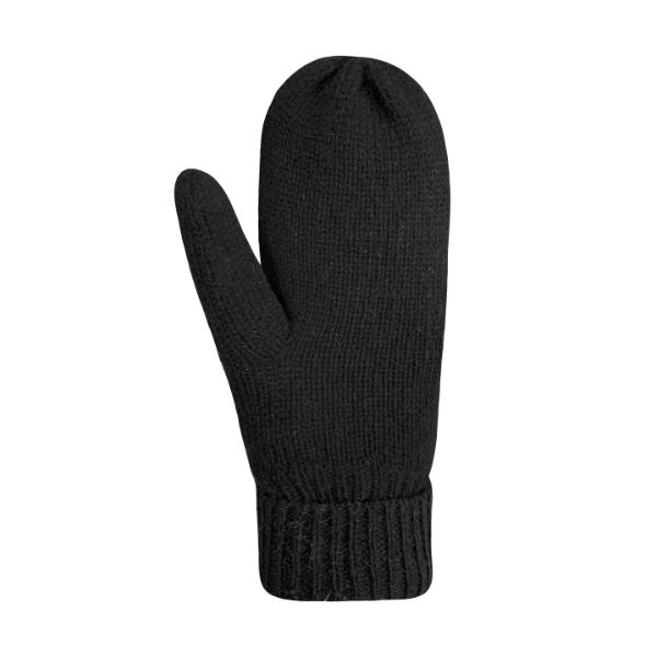 Palm of an Auclair black wool mitten with a knit cuff. 