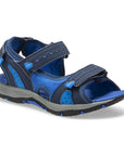 Blue backstrap sport sandal with black oustole.