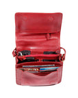 Inside view of red leather organizer bag by Derek Alexander.