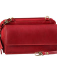 Women's Derek Alexander Full Zip Organizer Bag in red leather with detachable strap, ideal for travel and everyday crossbody use.