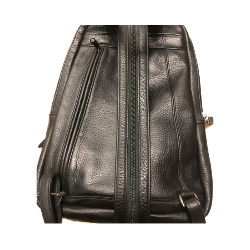 A back zipper on the black leather backpack/sling by Derek Alexander