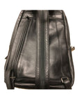A back zipper on the black leather backpack/sling by Derek Alexander